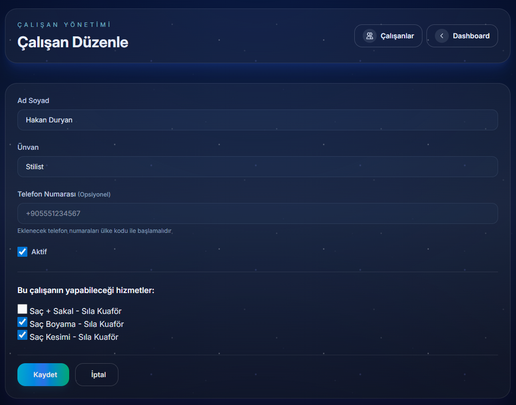 Çalışan düzenleme formu