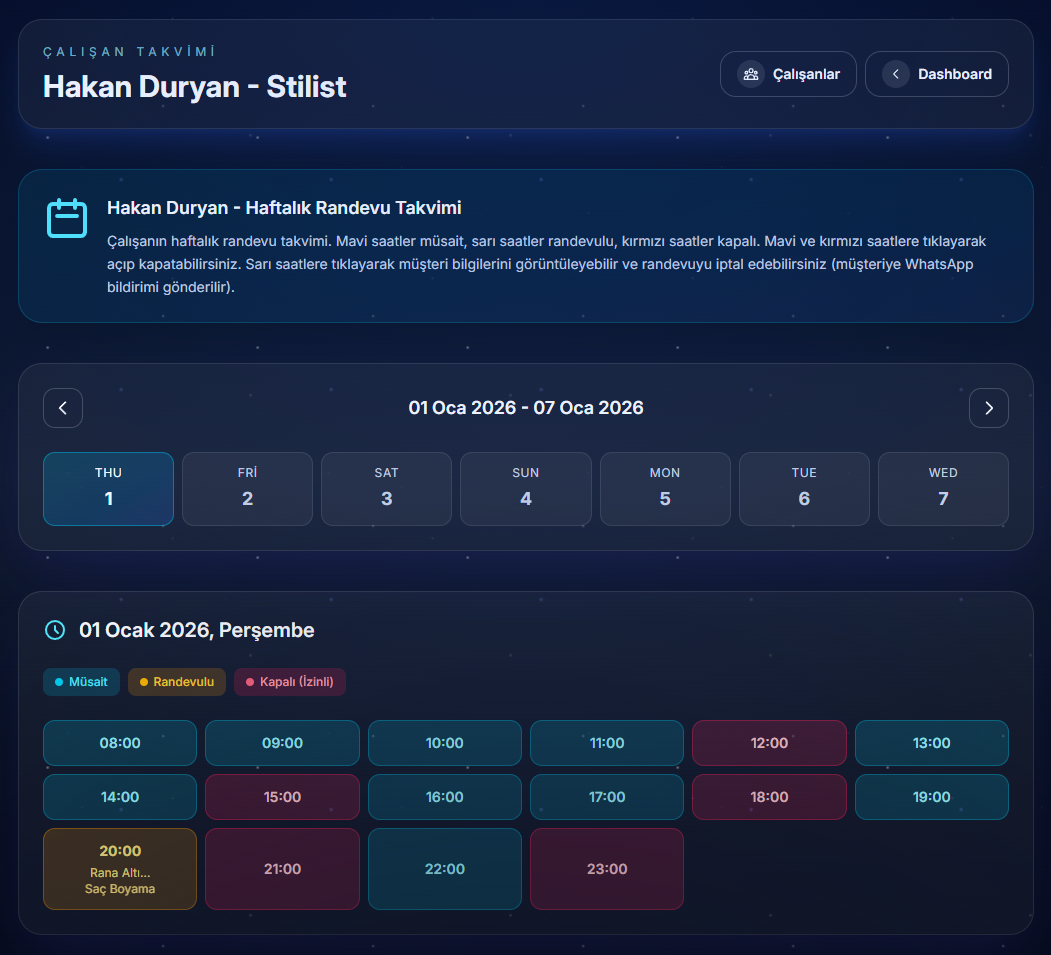 Çalışan detaylı takvim görünümü