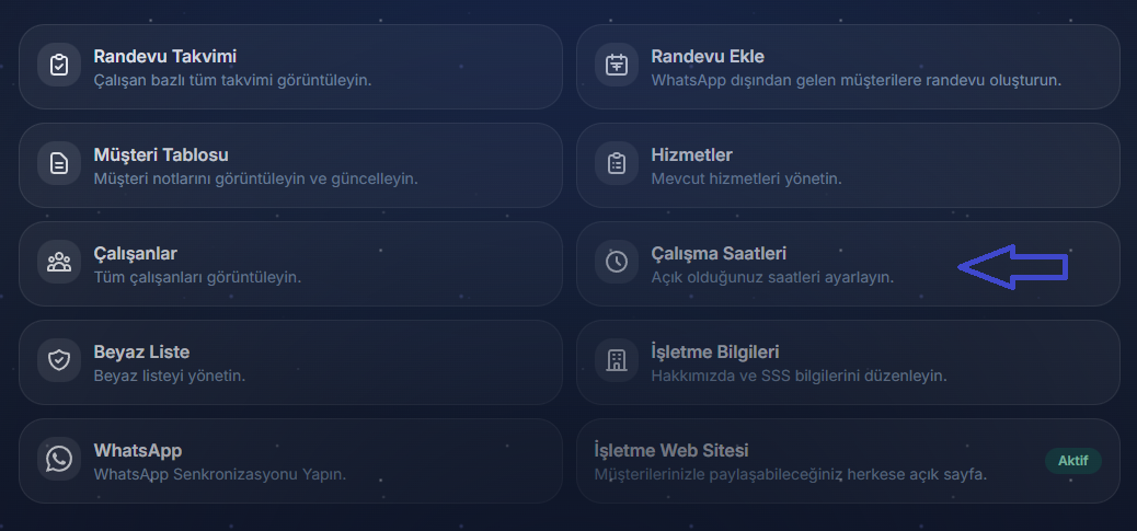 Çalışma saatleri dashboard menüsü