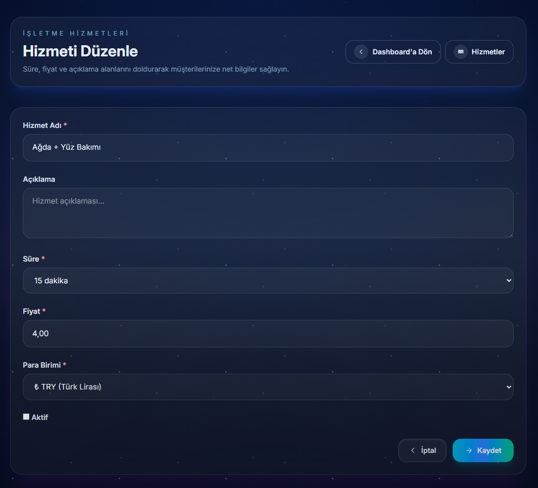 Hizmet düzenleme formu
