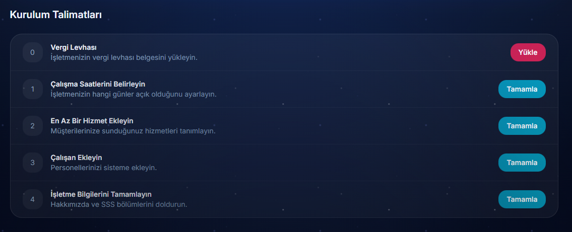 Kurulum talimatları ekranı