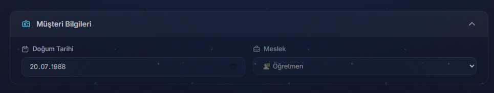 Müşteri doğum tarihi ve meslek bilgisi