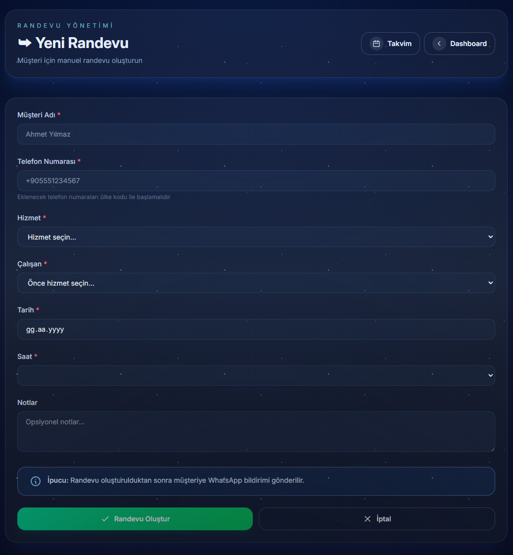 Manuel randevu oluşturma formu